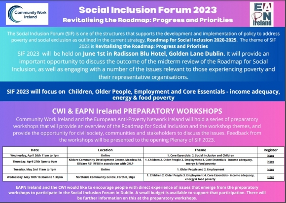 Preparatory Workshops for the Social Inclusion Forum (SIF) 2023 with Community Work Ireland