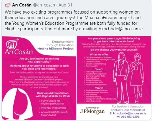 2 FREE programmes in Dublin/Wexford Digital Skills - Return to Work with An Cosan